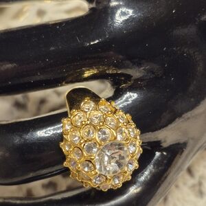 Elegant Vintage Gold Tone and Crystal Cocktail Ring